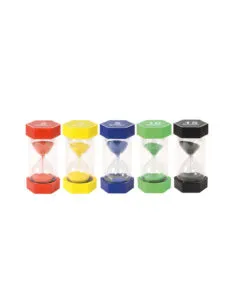 Visualisez le temps avec ce jeu en sablier. L’ensemble se compose de 5 pièces avec différentes unités de temps. Idéal pour la maison et la classe.