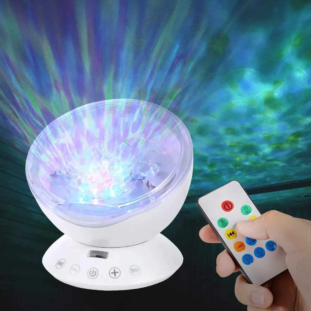 Projecteur d’ondes océaniques : Une veilleuse avec 7 effets visuels différents, peut être associée à votre propre audio. Adapté pour dormir et faire la sieste.