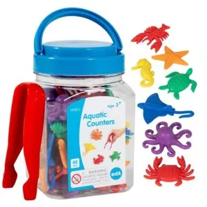 Animaux aquatiques L’ensemble de matériel de comptage est idéal pour apprendre aux enfants à compter et à trier. Aussi parfaitement utilisable pour une leçon à thème sur l’eau ou les animaux marins.