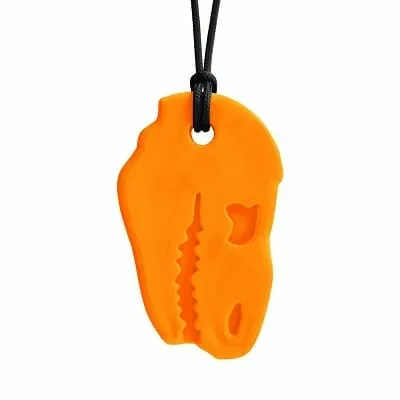 la chaîne de morsure de dino en orange est cool pour les garçons et les filles qui mâchent des vêtements ou des crayons