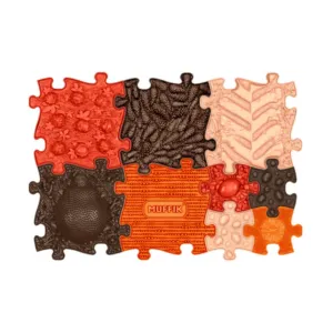 Ontdek de MUFFIK herfst set: een sensorische puzzelmat met verschillende structuren en hardheden, geïnspireerd op de natuur. De matten stimuleren de tastzin, balans en motorische ontwikkeling.