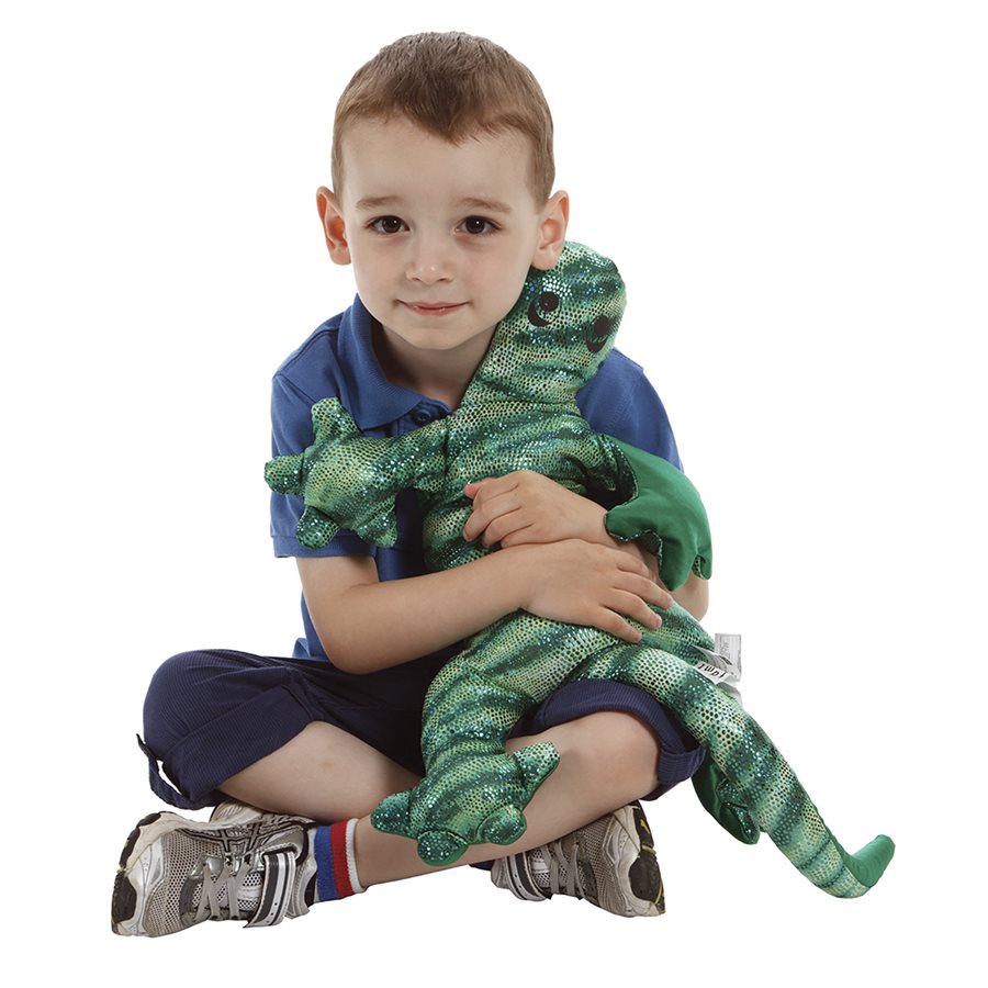 Le Weighted Lizard Manimo, 2 kg, à utiliser sur vos genoux, votre corps ou vos épaules, soutient les enfants dans la détente et la régulation des émotions