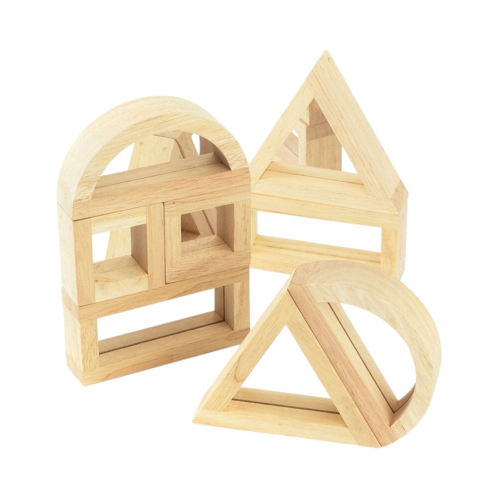 Cet ensemble de blocs miroirs se compose de 4 formes différentes (carré, rectangle, triangle et demi-cercle). Les blocs miroirs peuvent être combinés avec l’ensemble des blocs sensoriels.