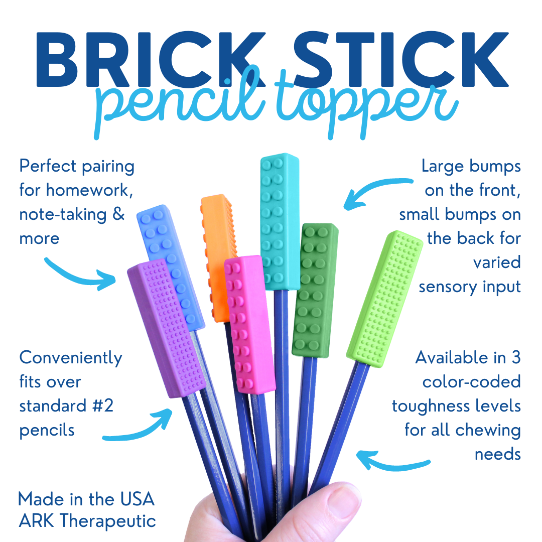 Brick Pencil Topper est un accessoire pour votre crayon que vous pouvez mâcher et mordre en toute sécurité.