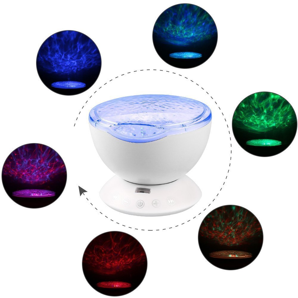 Projecteur Ocean Wave: Une veilleuse avec 7 effets visuels différents, à associer à votre propre audio. Convient pour dormir et snoezelen.