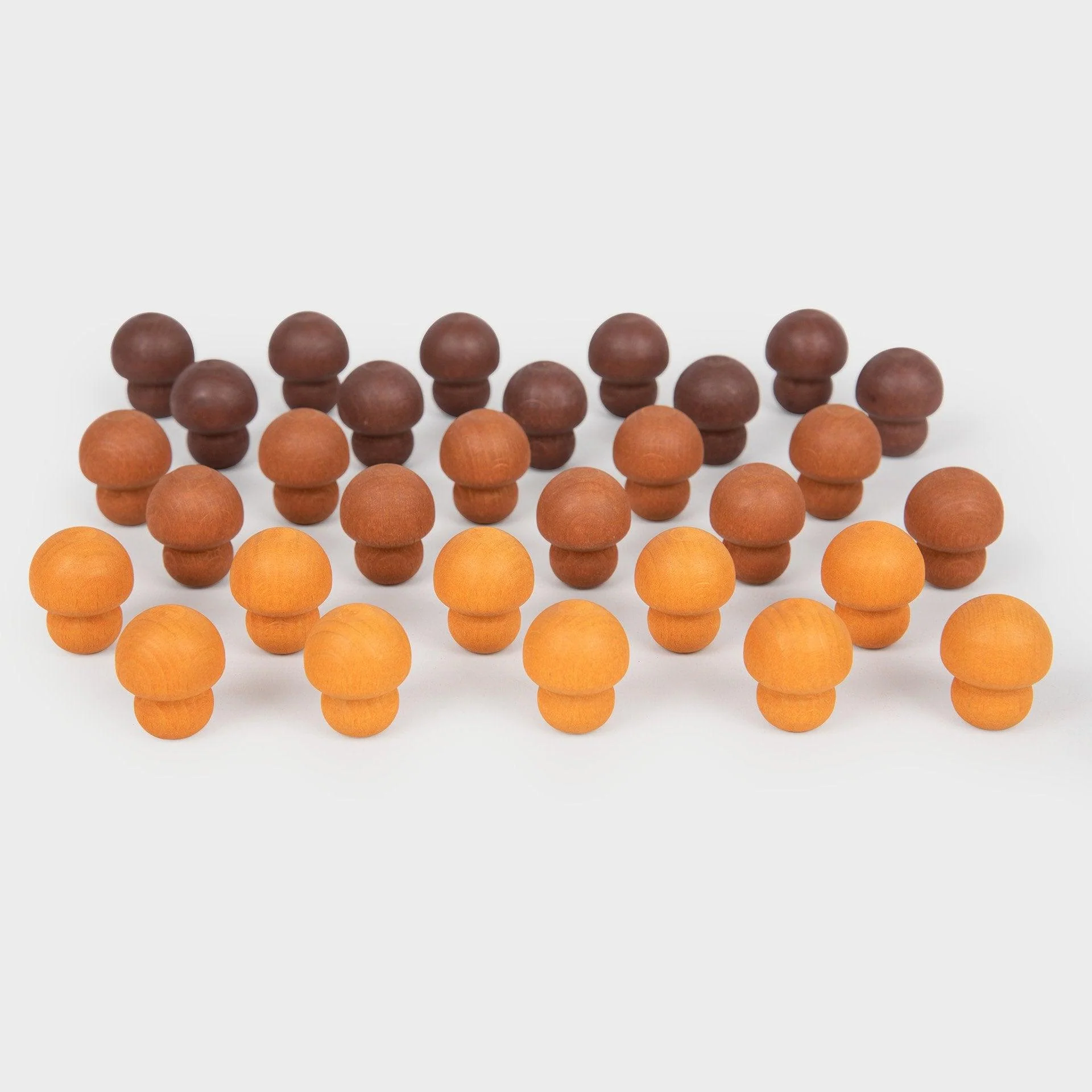 De wooden treasures paddenstoelen set bestaat uit champignons in drie tinten bruin. Deze kleur staat voor stabiliteit en comfort. Wooden Treasures zijn een veelzijdige bron met een open einde, ontworpen om de verbeelding te stimuleren