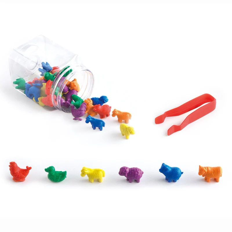 Boerderijdieren Leer Tellen set is ideaal als telmateriaal in de kleuterklas. Maar ook leuk om te gebruiken bij loose parts play of boerderij thema.