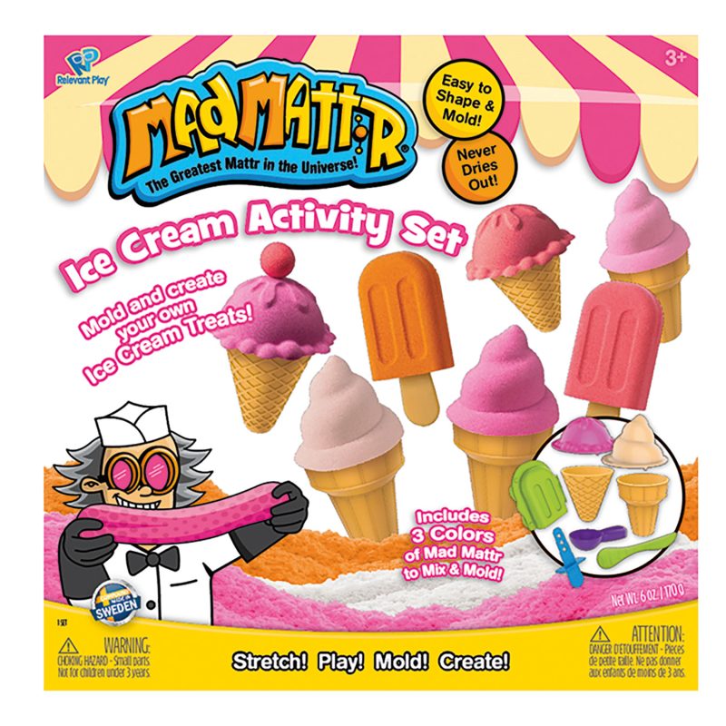 L’ensemble de crème glacée mad mattr est un ensemble amusant de sable de jeu avec lequel votre enfant peut faire les meilleures crèmes glacées, des cônes aux sucettes glacées.