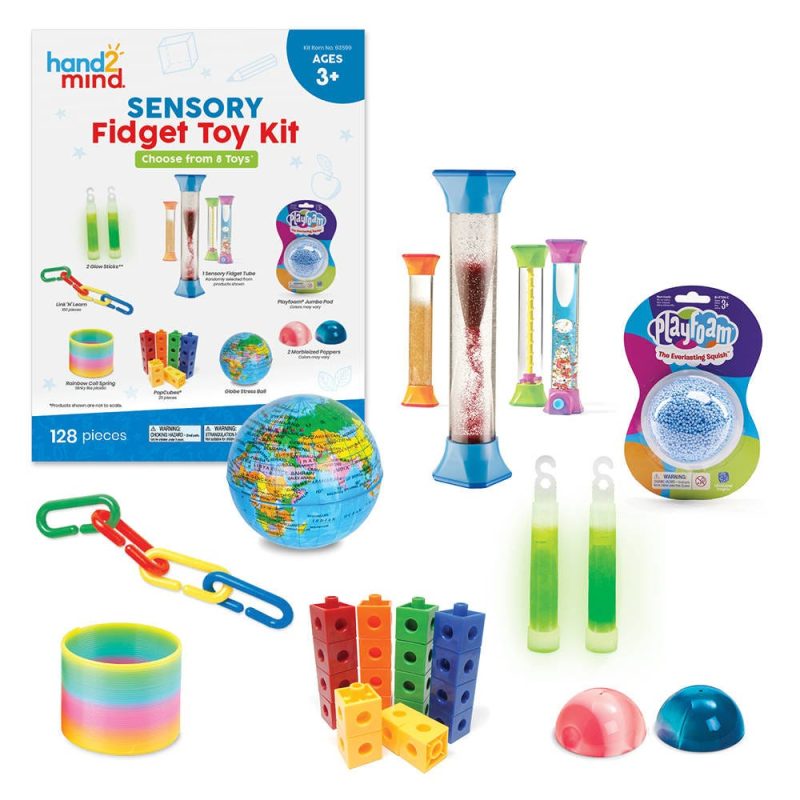 Le kit de jouets sensoriels de hands2minds est un ensemble complet de jouets fidget à utiliser à l’école, en thérapie ou à la maison pour se calmer et se concentrer.