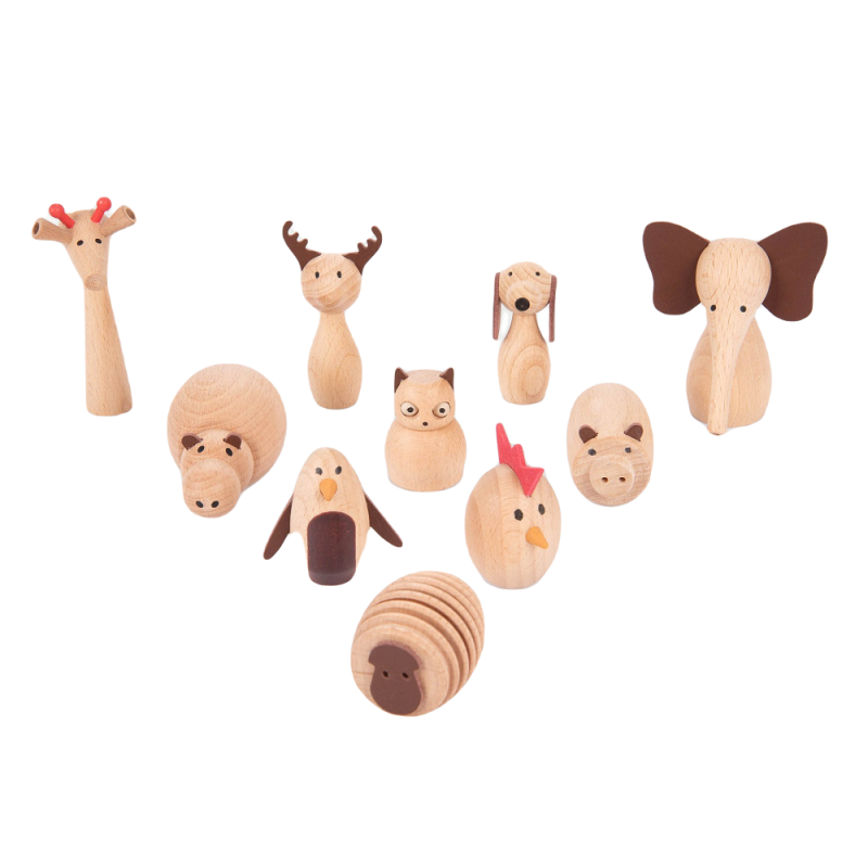 les amis des animaux en bois de la marque Tickit sont un bon ajout pour le petit jeu du monde, agréable en combinaison avec l’ensemble d’arbres et les figurines de jeu en bois.