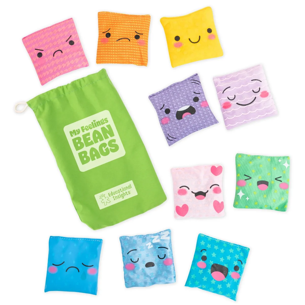 Aidez les jeunes enfants à identifier et à exprimer leurs sentiments et leurs émotions avec cet ensemble de 10 sacs tactiles.