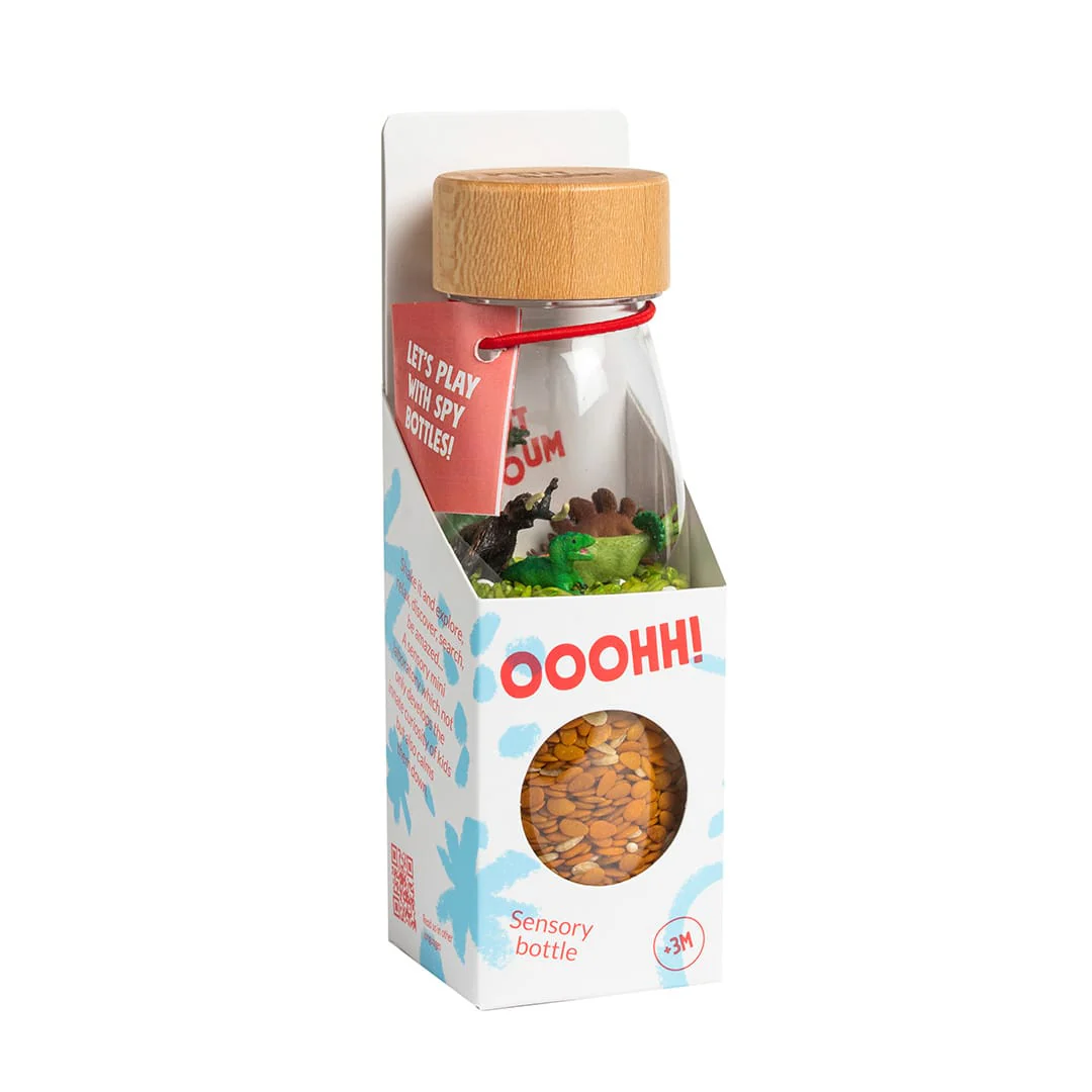 La bouteille sensorielle Petit Boum Jurassic stimule l’imagination avec des dinosaures réalistes. Idéal pour l’apprentissage ludique et les découvertes apaisantes.