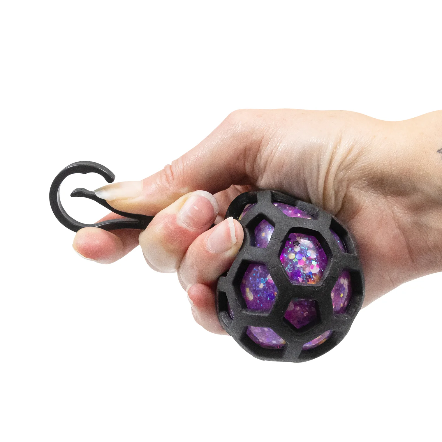 Porte-clés avec une balle anti-stress spongieuse. Accrochez-le à votre sac ou à votre trousse