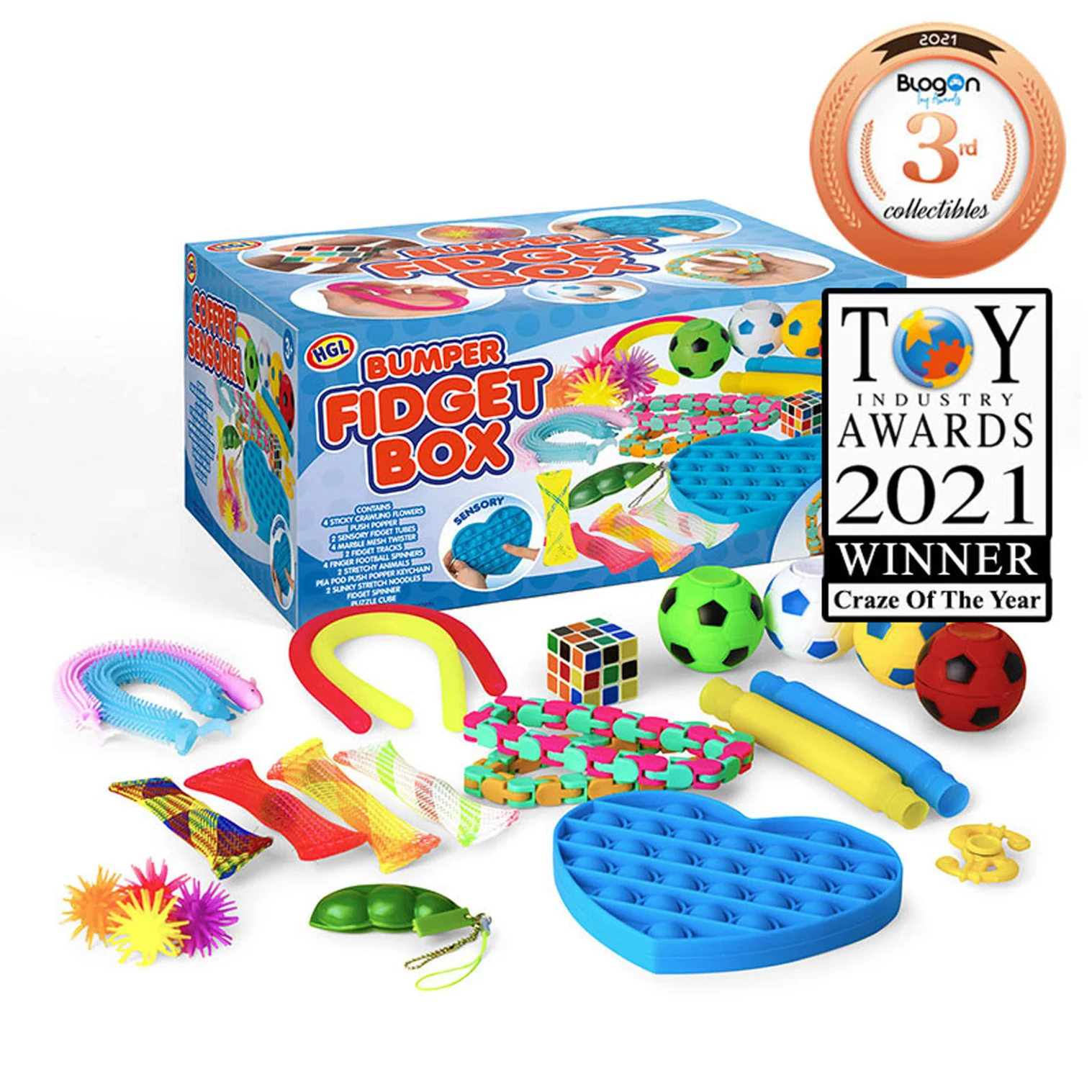 Boîte avec 24 jouets à fidget - idéale pour évacuer le stress, se concentrer et s’amuser pendant des heures.