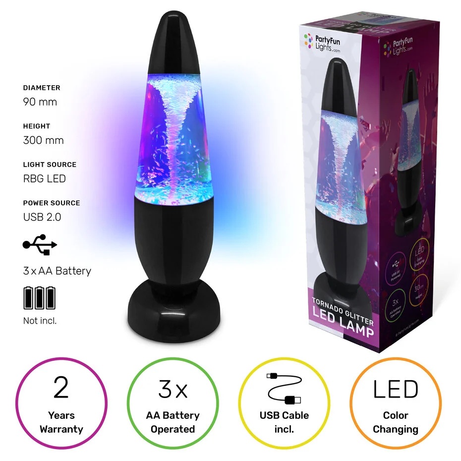 Lampe de tornade atmosphérique avec des paillettes et des couleurs de lumière changeantes