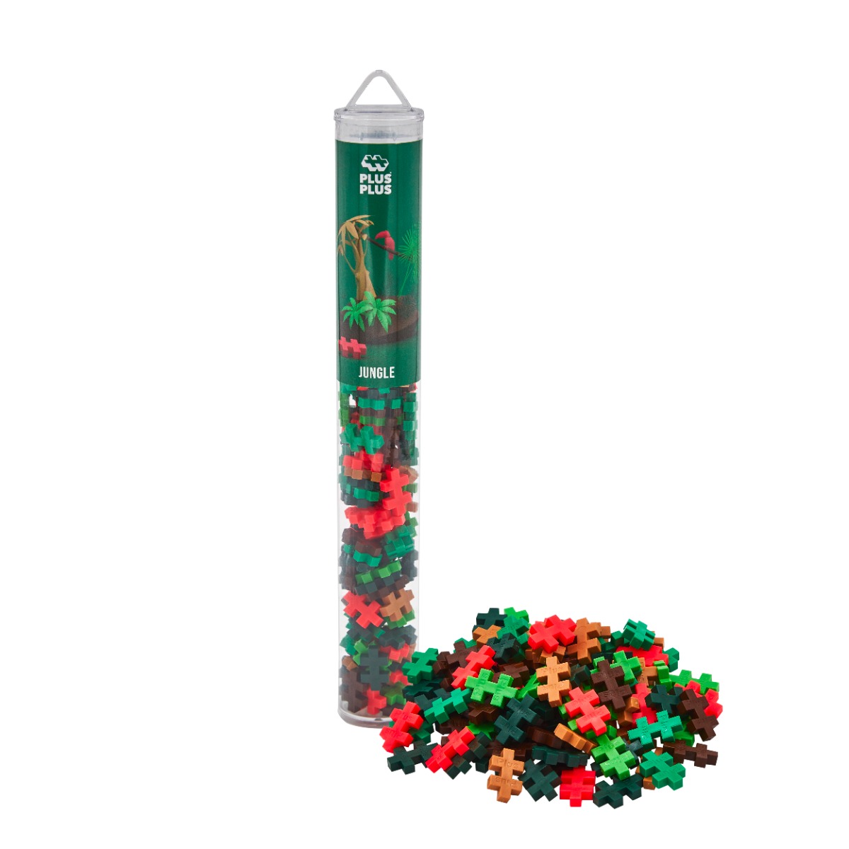 Plus-Plus Jungle Mix Tube – 100 kleurrijke bouwstenen in junglekleuren. Stimuleert creativiteit, fantasie en fijne motoriek bij kinderen vanaf 5 jaar.
