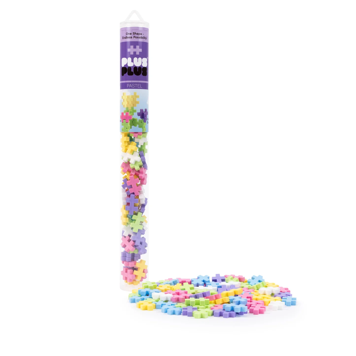 Ontdek de wereld van bouwen in zachte pastelkleuren met de Plus-Plus Pastel Tube!
