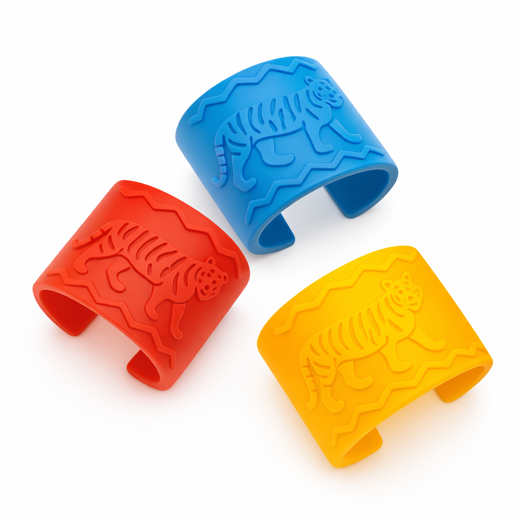 Le bracelet à mâcher Tactile Tiger est un bracelet à mâcher sensoriel texturé spécialement conçu pour les enfants ayant besoin de stimuli de mastication et d’apports tactiles.
